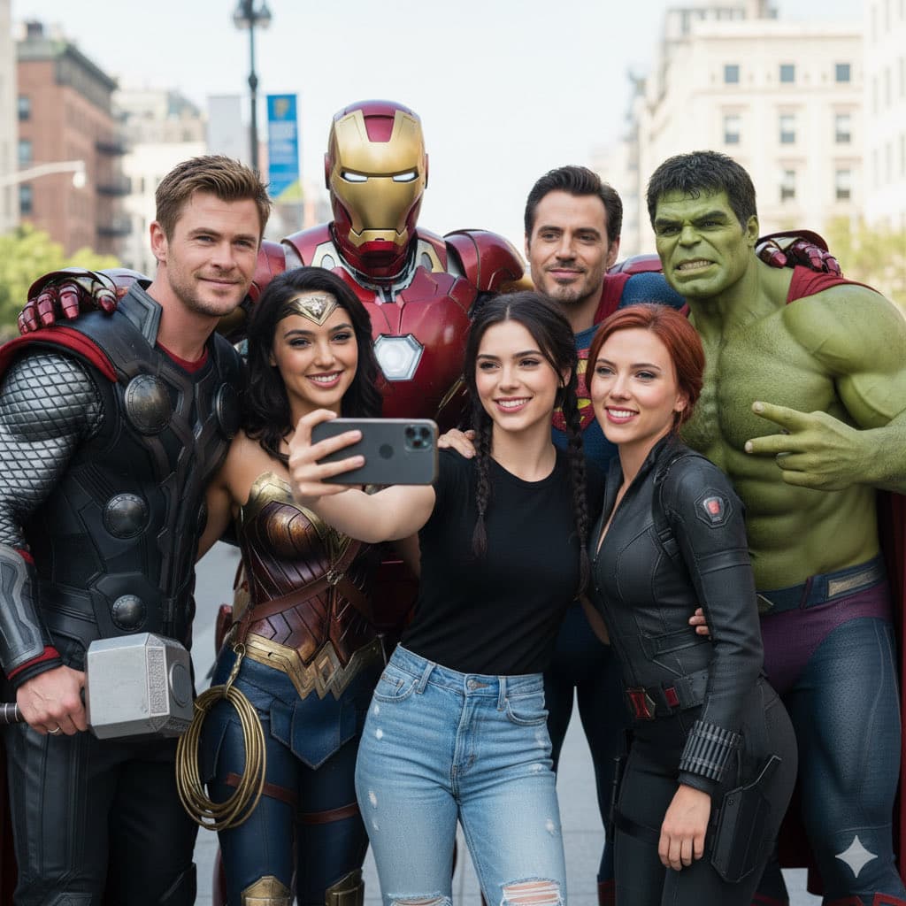 Gruppenselfie mit Marvel-Charakteren