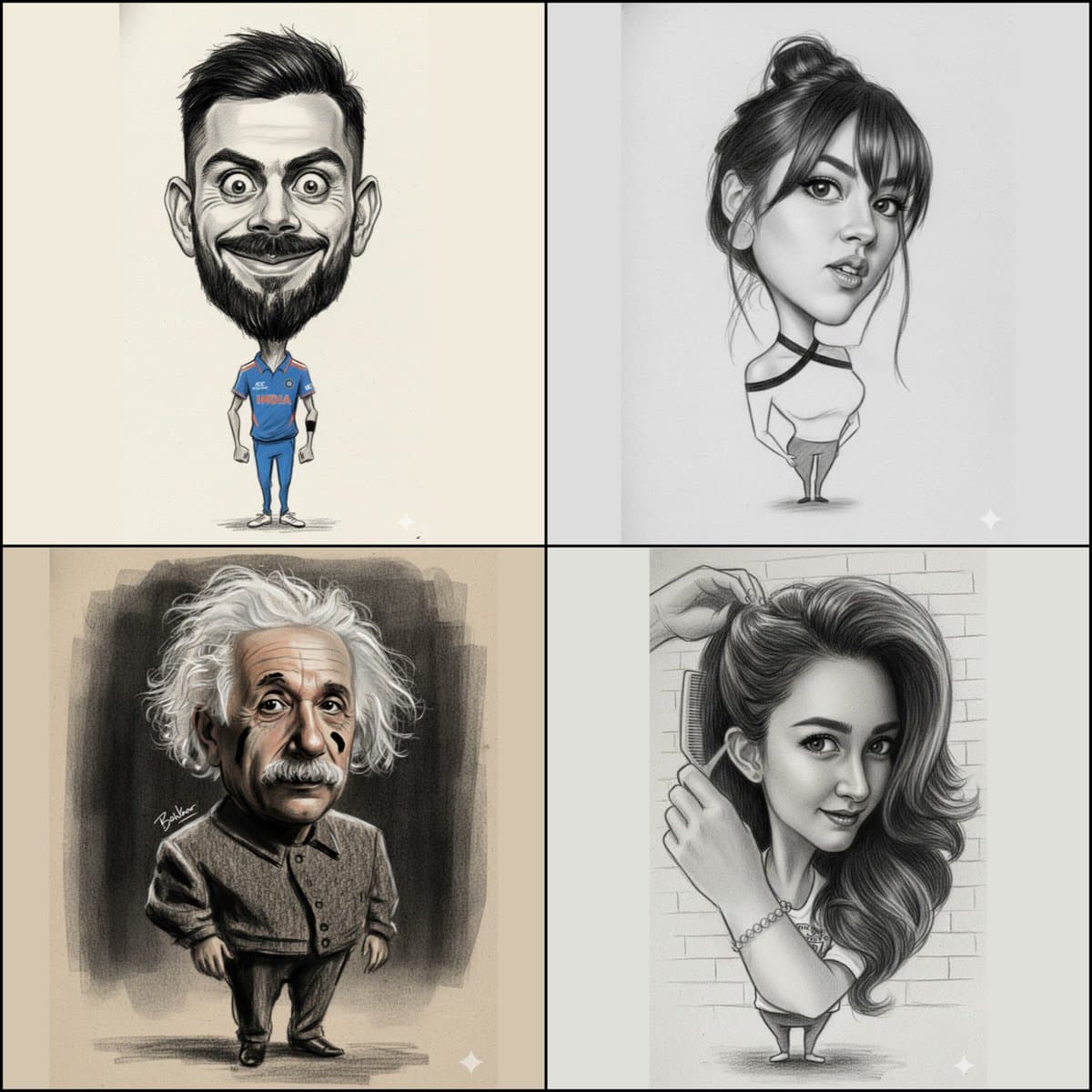 كاريكاتير برأس كبير بأسلوب القلم الرصاص