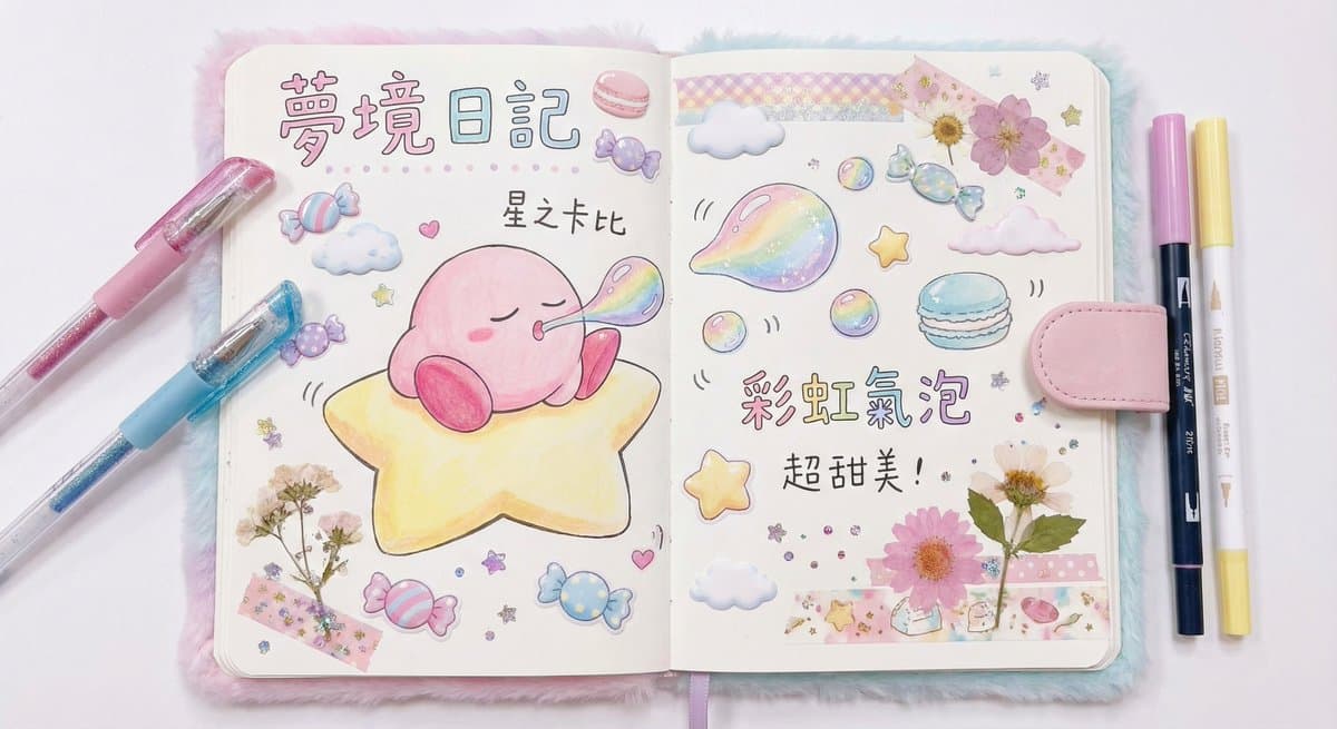 Pink Kirby bläst Seifenblasen.