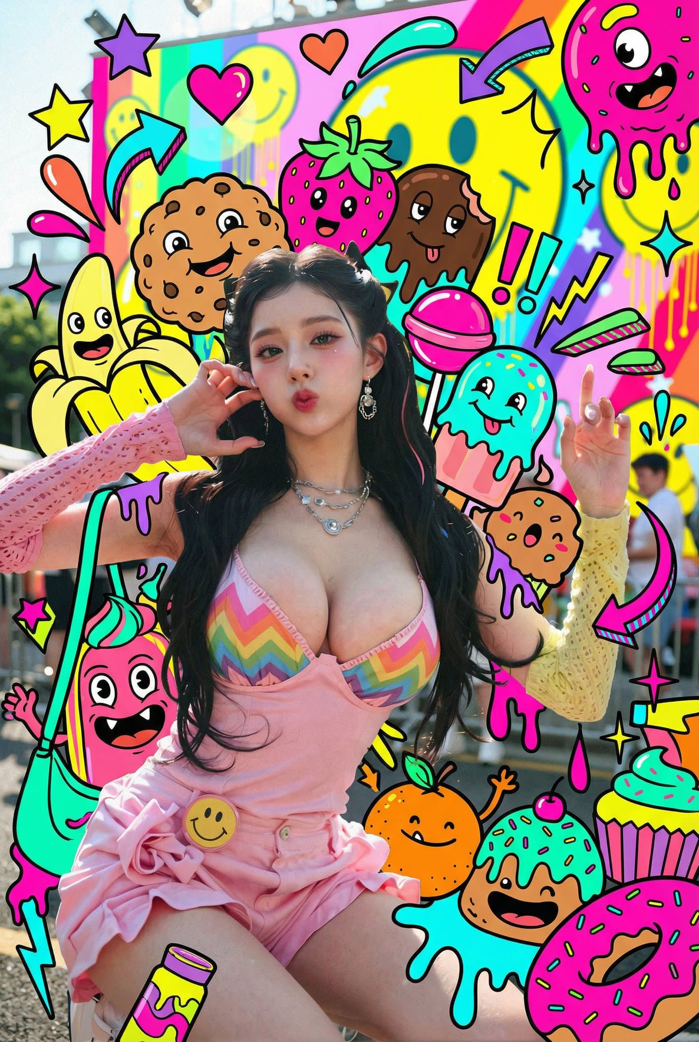 Add candy monsters around the characters.