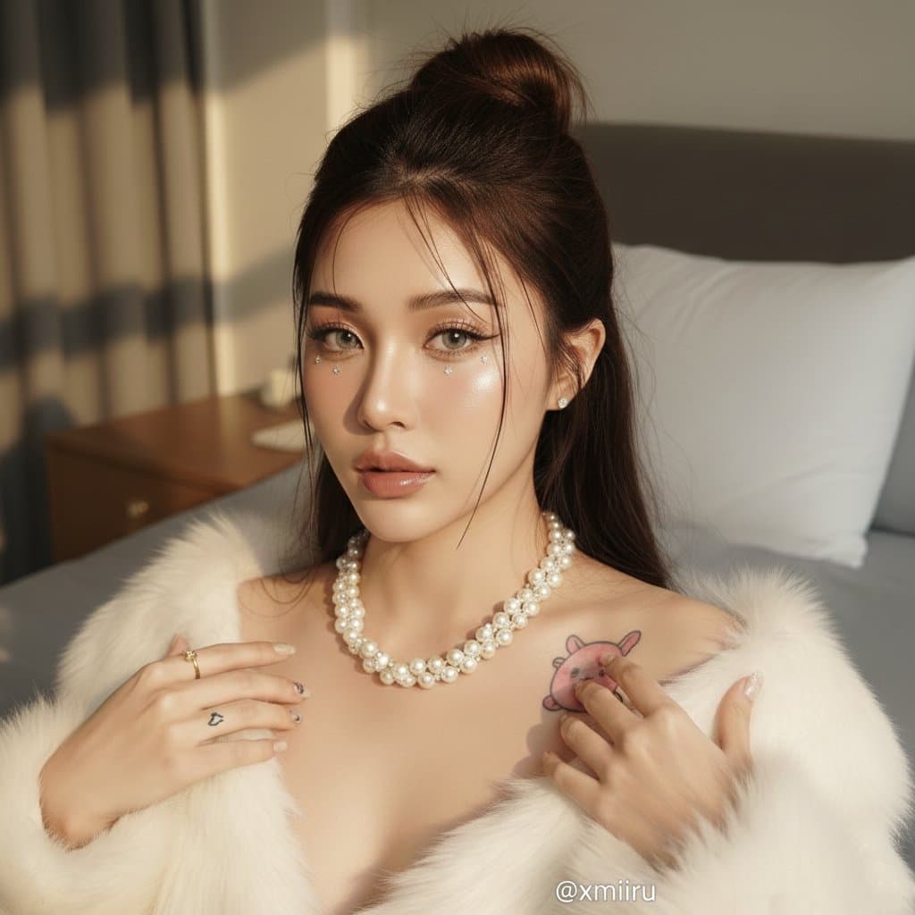 Una hermosa mujer de piel clara se baña en la luz de la mañana.