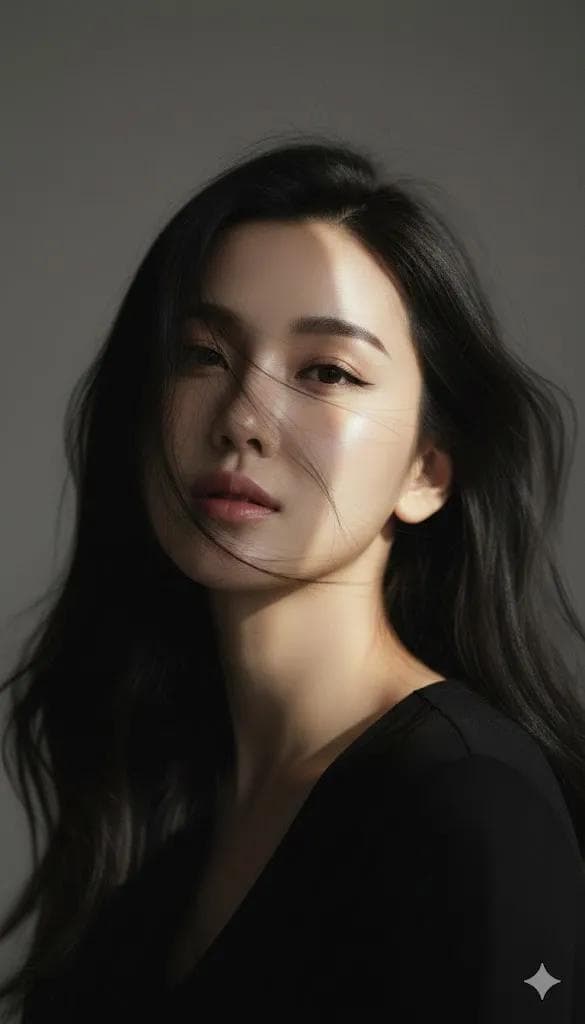 Close-up portrait of a young woman in Korean fashion style