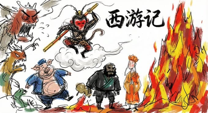 Doodle lines dry brush color blocks